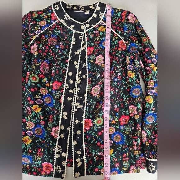 Logo Lavish By Lori Goldstein Mixed Print Floral Jacket With Picot Trim Sz XXS. - Picture 2 of 7